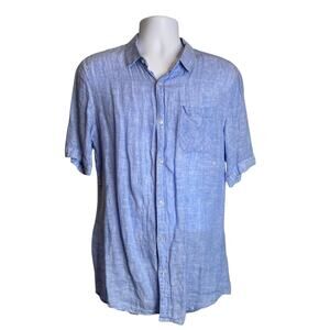 Blue Linen Men’s Button Down Shirt Size XL Summer Resort Wear Coastal Vacation